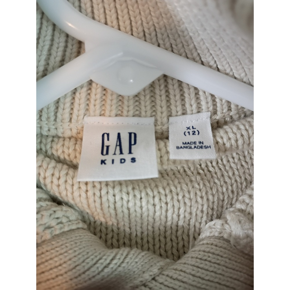 Gap Kids Boys XL 12 Cable Knit Mock Neck Button Sweater Cream New With Tags - Picture 2 of 6
